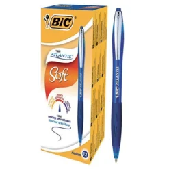 12 Stylos-bille Rétractables BIC Atlantis Soft Bleus