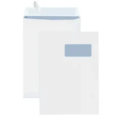 250 Enveloppes Raja, Vélin Extra-blanc, 90G, Bande Auto-adhésive, Avec Fenêtre, 229 X 324 Mm