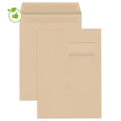 250 Pochettes Kraft Raja, 90G, Bande Autocollante, Avec Fenêtre, 229x324, Coloris Brun