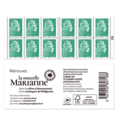 5 Carnets De 12 Timbres Postaux Autocollants Marianne Lettre Verte 20 G 2 5 Carnets De 12 Timbres Postaux Autocollants Marianne Lettre Verte 20 G – Image 2