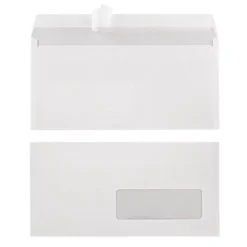 500 Enveloppes DL Blanches 1er Prix à Bande Protectrice 110 X 220 Mm Avec Fenêtre 35 X 100 Mm Vélin 80 G