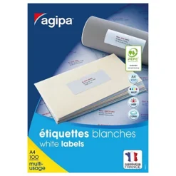 AGIPA Étiquettes Adhésives Blanches Multi-usages, 48,5 X 25,4 Mm - 4000 étiquettes Par Boîte, 40 étiquettes Par Feuille