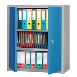 Armoire Basse Primo, 2 Tablettes, Couleur Gris/bleu