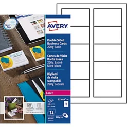 Avery C32016-10 - Cartes De Visite Blanches à Bords Lisses - 85 X 54 Mm - Impression Laser - Paquet 100 Unités