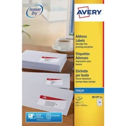 Avery J8159 Etiquettes Adresses Imprimantes Jet D'encre 63,5 X 33,9 Mm - 25 Feuilles - 600 étiquettes