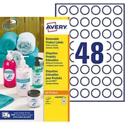 Avery L4850REV Etiquettes Enlevables Blanches Rondes D25 Mm - 1200 étiquettes