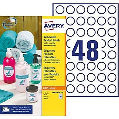 Avery L4850REV Etiquettes Enlevables Blanches Rondes D25 Mm - 1200 étiquettes 1 Avery L4850REV Etiquettes Enlevables Blanches Rondes D25 Mm - 1200 étiquettes
