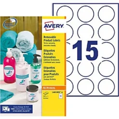 Avery L4853REV Etiquettes Multi-usages Enlevables Blanches Rondes D.51 Mm - 375 étiquettes