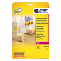 Avery L6006 Etiquettes D'identification Enlevables A4 (210 X 297 Mm) - 20 Feuilles, 1 étiquette Par Feuilles - Jaune Fluorescent