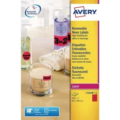 Avery L7263R Etiquettes Enlevables 99,1 X 38,1 Mm Rouge Fluorescent Imprimantes Jet D'encre Et Laser - 25 Feuilles - 350 étiquettes