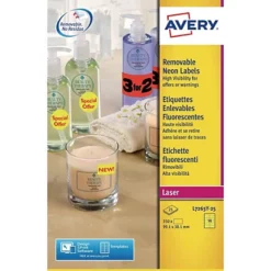 Avery L7263Y Etiquettes Enlevables 99,1 X 38,1 Mm Jaune Fluorescent Imprimantes Jet D'encre Et Laser - 25 Feuilles - 350 étiquettes
