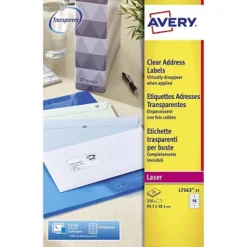 Avery L7563 Etiquettes D'expédition Pour Imprimantes Laser, 99,1 X 38,1 Mm, 25 Feuilles, 14 étiquettes Par Feuille, Auto-adhésives, Transparentes