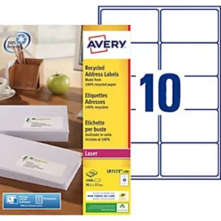 Avery LR7173 Etiquettes Adresses Recyclées Blanches 99,1 X 57 Mm Pour Imprimante Laser -100 Feuilles A4 - 1000 étiquettes Par Boîte