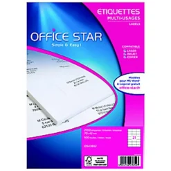 AVERY OFFICE STAR OS43652 Etiquettes écologiques Multi-usages 70 X 42 Mm - Boîte De 2100 - 100 Planches A4 - Blanches