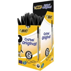 BIC® Cristal Original Stylo Bille à Capuchon Pointe Moyenne 1 Mm Noir - Lot De 50