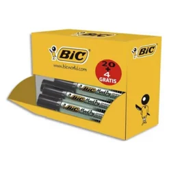 BIC Marqueurs Permanents Onyx Marker 1481, Pointe Biseautée 4 - 7,5 Mm, Corps Métal, Encre Noire - Lot De 20 + 4 Gratuits