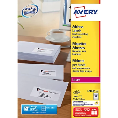 Boite De 1600 étiquettes Laser Blanches L7162 Format 99,1 X 33,9 Mm Avery 1 Boite De 1600 étiquettes Laser Blanches L7162 Format 99,1 X 33,9 Mm Avery
