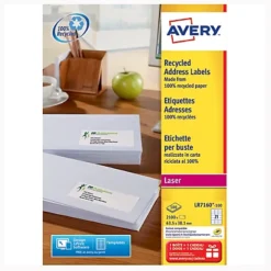 Boite De 2100 étiquettes Laser Blanches 100 % Recyclées LR7160 Format 63,5 X 38,1 Mm Avery