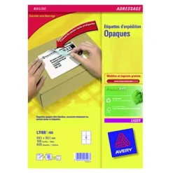 Boite De 600 étiquettes Laser Opaques Blanches L 7166 Format 99,1 X 93,1 Mm Avery