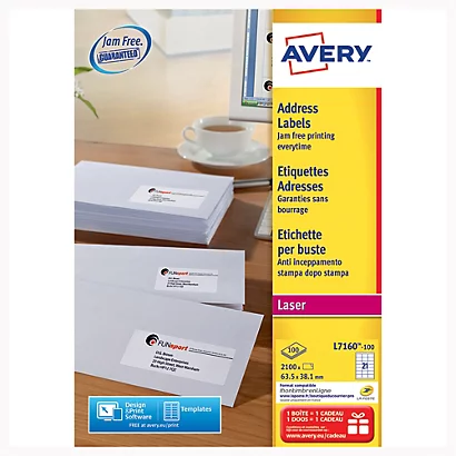 Boite De 840 étiquettes Laser Blanches L7160 Format 63,5 X 38,1 Mm Avery 1 Boite De 840 étiquettes Laser Blanches L7160 Format 63,5 X 38,1 Mm Avery