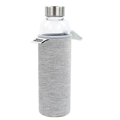 Bouteille En Verre Transparent Yoko Design, 500 Ml, Avec Pochette Grise En Néoprène 1 Bouteille En Verre Transparent Yoko Design, 500 Ml, Avec Pochette Grise En Néoprène