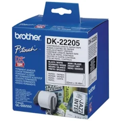 Brother Ruban Continu DK22205 Pour Imprimante QL - Support Papier Adhésif 62mmx30m - Noir Sur Blanc