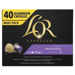 Café L'OR Espresso Lungo Profondo Intensité 8, Boite De 40 Capsules