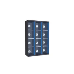 Casiers Consigne à Monnayeur, Portes Transparentes , 3 Colonnes De 4 Cases Larg.400 Mm, Anthracite/ Bleu