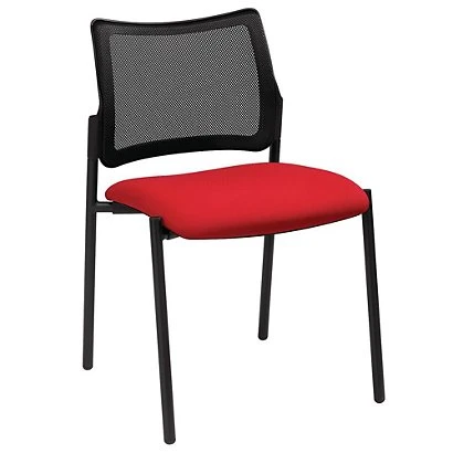 Chaise Visiteur BILBAO Maille Filet Noir / Tissu Rouge 1 Chaise Visiteur BILBAO Maille Filet Noir / Tissu Rouge