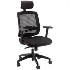 Fauteuil De Bureau Malice Avec Appui-tête Et Accoudoirs 3D, Dossier H.75 Cm - Maille Filet / Noir