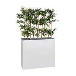 Jardinière Artificielle Haute Sur Roulettes - Composition Florale En Bambous - Blanc