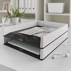 Leitz WOW Dual - Corbeille à Courrier C4 En Polystyrène- Blanc / Noir Brillant