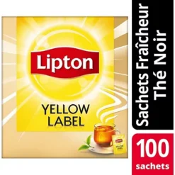 Lipton Thé Noir Yellow Label, 100 Sachets De Thé Emballés