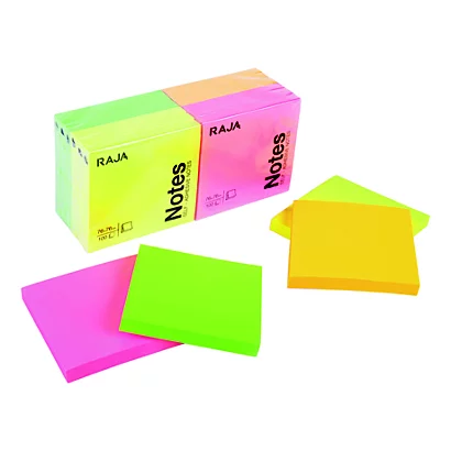Notes Raja, 12 Blocs De 100 Feuilles, 76x76mm, Coloris Assortis Néon 1 Notes Raja, 12 Blocs De 100 Feuilles, 76x76mm, Coloris Assortis Néon