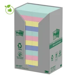 Notes Repositionnables Recyclées Collection Nature Post-it, 24 Blocs 38 X 51 Mm