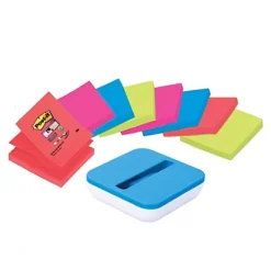 Pack Avantages 8 Blocs Notes Repositionnables Z-notes Post-it Super Sticky 76 X 76 Mm + Dévidoir Box Bleu OFFERT