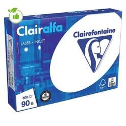 Papier Blanc Clairalfa Clairefontaine A4 90g, 5 Ramettes De 500 Feuilles