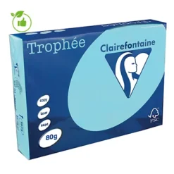 Papier Couleur Trophée Clairefontaine Bleu Alizé A4 80g, 5 Ramettes De 500 Feuilles