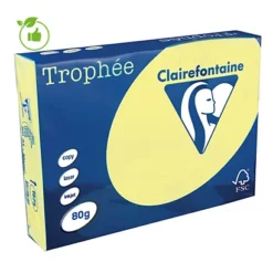 Papier Couleur Trophée Clairefontaine Jaune Canari A4 80g, 5 Ramettes De 500 Feuilles