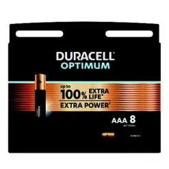 Piles Alcalines Duracell Optimum LR03 AAA, Lot De 8