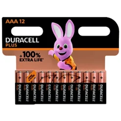 Piles Alcalines Duracell Plus LR03 AAA, Lot De 12