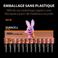 Piles Alcalines Duracell Plus LR06 AA, Lot De 12