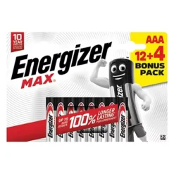 Piles Alcalines Energizer Max LR03 AAA, Lot De 12 + 4