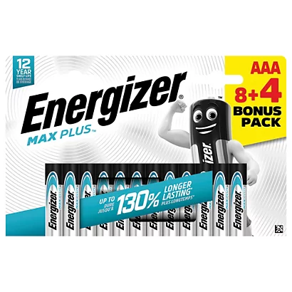 Piles Alcalines Energizer Max Plus LR03 AAA, Lot De 8 + 4 1 Piles Alcalines Energizer Max Plus LR03 AAA, Lot De 8 + 4
