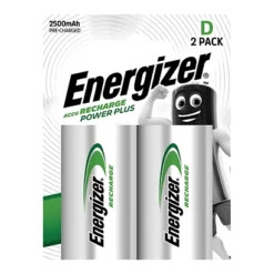 Piles Rechargeables Energizer 2500mAh HR20 D Ni-MH, Lot De 2