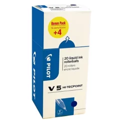 Pilot Hi-Tecpoint V5 Stylo Roller Encre Liquide à Capuchon Pointe Fine 0,5 Mm Bleu (Pack Promo 16 + 4 OFFERTS)