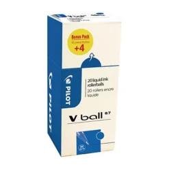 Pilot V Ball Stylo Roller Encre Liquide à Capuchon Pointe Moyenne 0,7 Mm Bleu (Pack Promo 16 + 4 OFFERTS)
