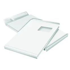 Pochette à Soufflet 3 Cm En Kraft Blanc Armé C4 - 229 X 324 Mm 130g Avec Fenêtre - Bande Autoadhésive - Boîte 50 Unités