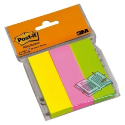 POST-IT Autocollants De Taille Moyenne 25 X 76 Mm Assorties Fluo Couleurs - 671-3 - 2 Paquets De 3 Blocs X 100