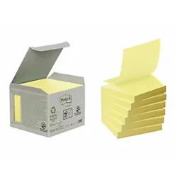 Post-it Mini-tour De Notes Adhésives Papier Recyclé Z-Notes Jaune 76 X 76 Mm - 6 Blocs De 100 Feuilles